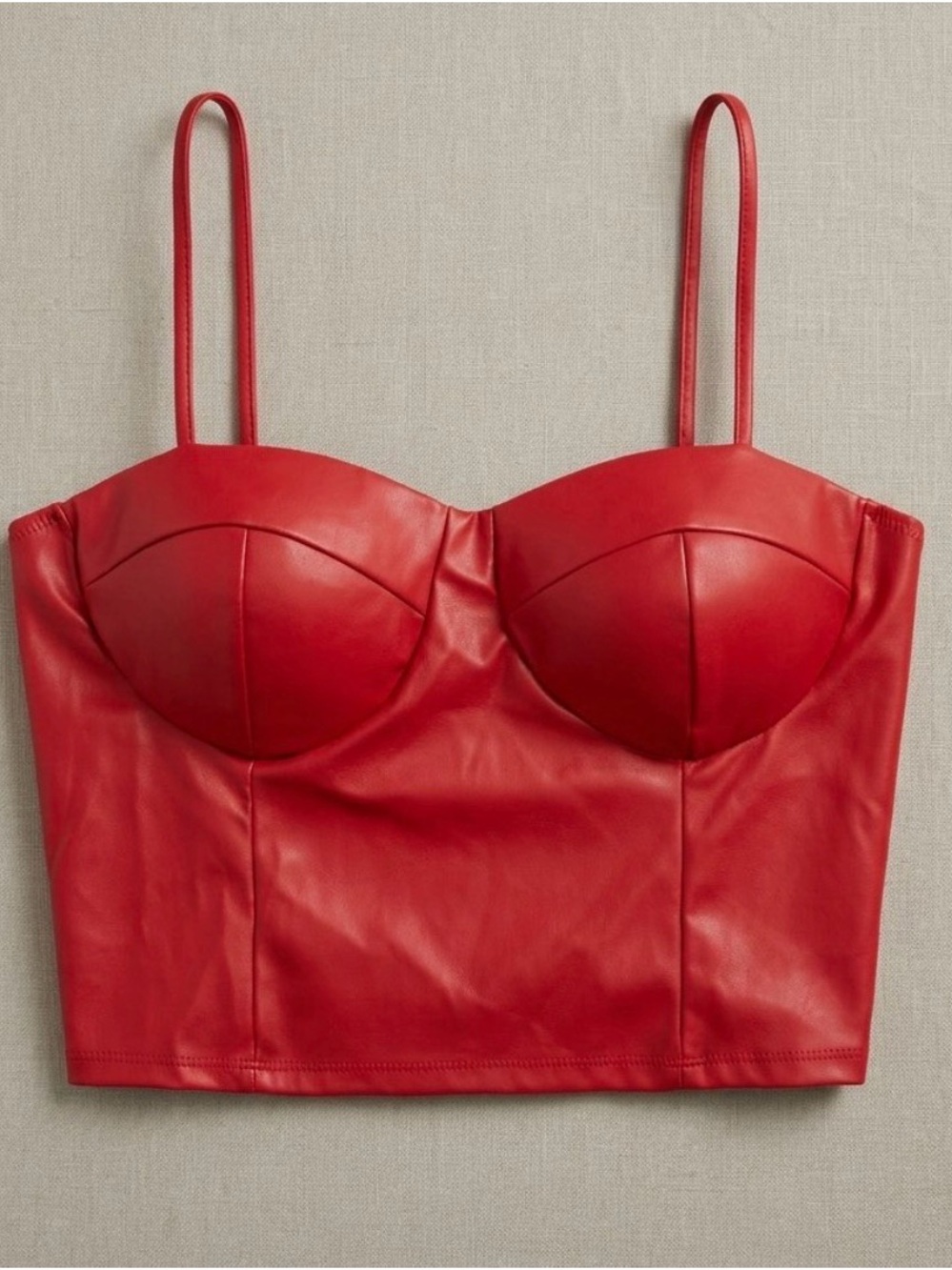 Red Faux Leather Bustier Crop Top